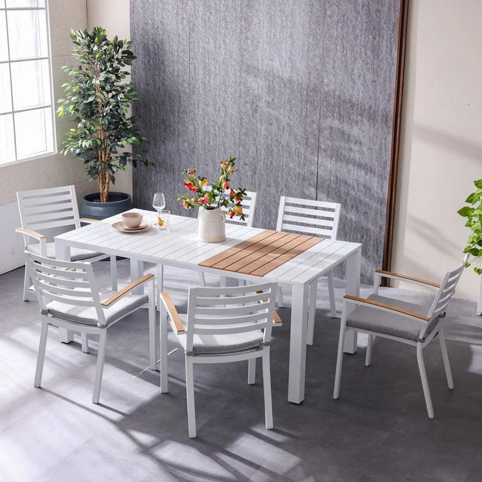 Alba 1 + 6-Seater Dining Set-White/Light Grey-With 1-Year Warranty