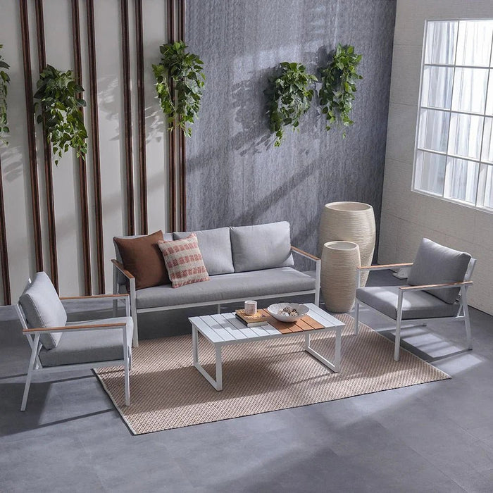 Alba 5-Seater Sofa Set with Coffee Table-Grey/White/Natural Wood-With 1-Year Warranty