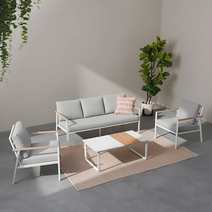 Alba 5-Seater Sofa Set with Coffee Table-Grey/White/Natural Wood-With 1-Year Warranty