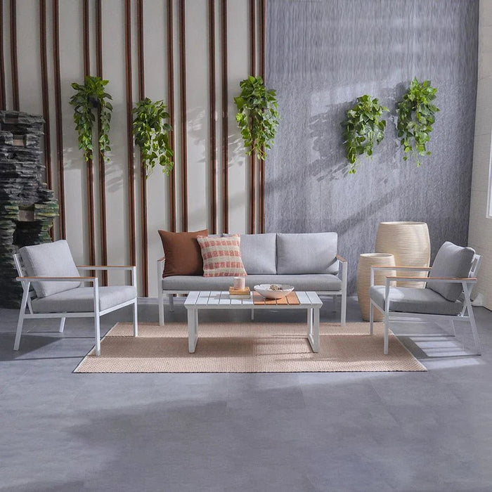 Alba 5-Seater Sofa Set with Coffee Table-Grey/White/Natural Wood-With 1-Year Warranty