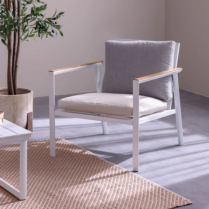 Alba 5-Seater Sofa Set with Coffee Table-Grey/White/Natural Wood-With 1-Year Warranty