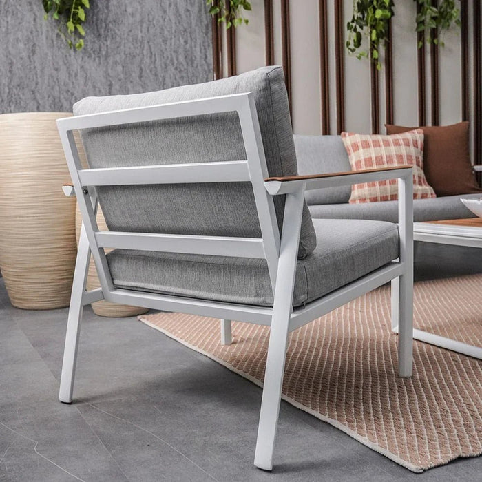 Alba 5-Seater Sofa Set with Coffee Table-Grey/White/Natural Wood-With 1-Year Warranty