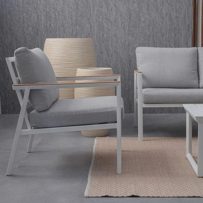 Alba 5-Seater Sofa Set with Coffee Table-Grey/White/Natural Wood-With 1-Year Warranty