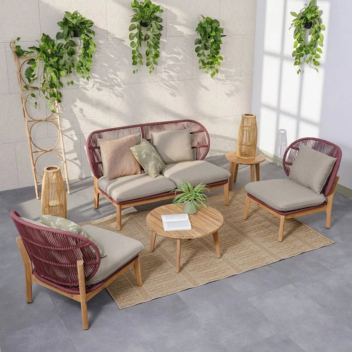 Cherry 4-Seater Sofa Set + 2 Coffee Tables-Cherry/Brown-With 2-Year Warranty