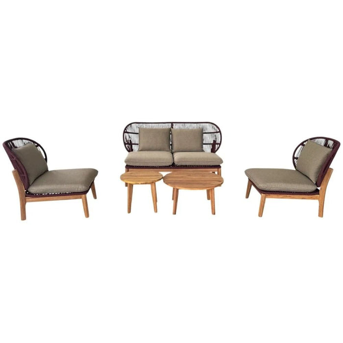 Cherry 4-Seater Sofa Set + 2 Coffee Tables-Cherry/Brown-With 2-Year Warranty