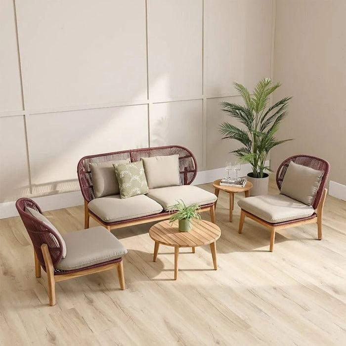 Cherry 4-Seater Sofa Set + 2 Coffee Tables-Cherry/Brown-With 2-Year Warranty