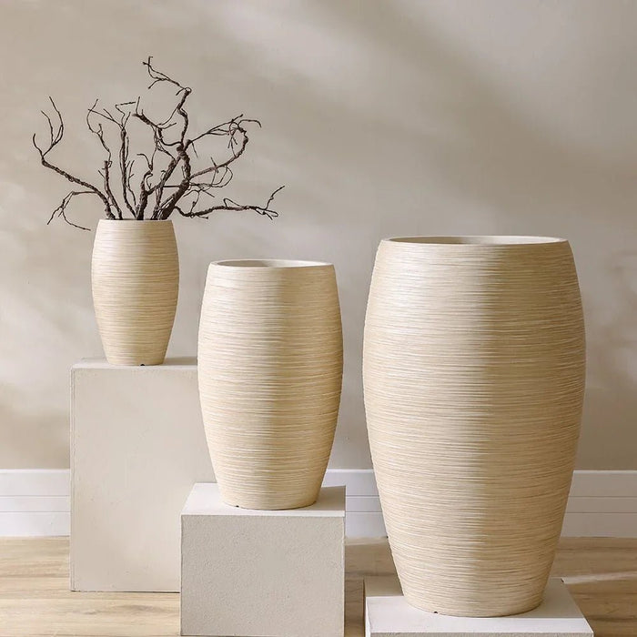 Fibre Clay Pot-Sand-24x24x39 cm