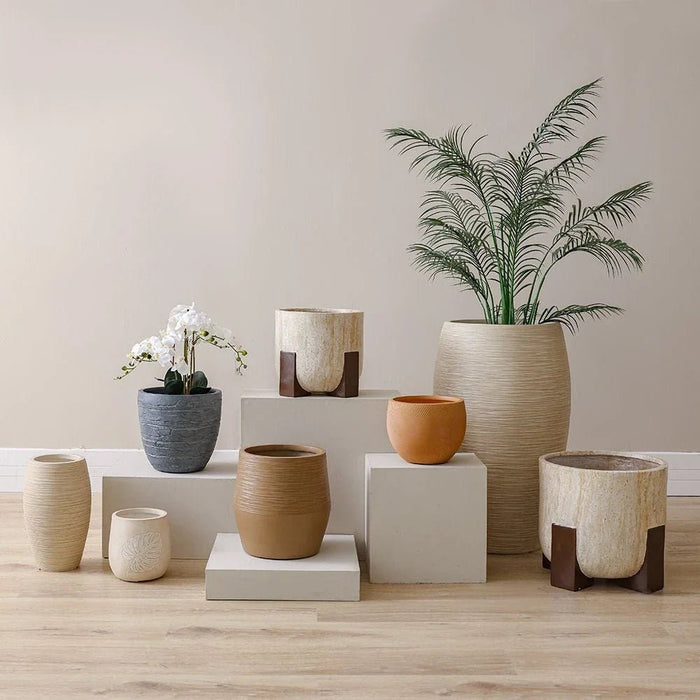 Fibre Clay Pot-Sand-24x24x39 cm