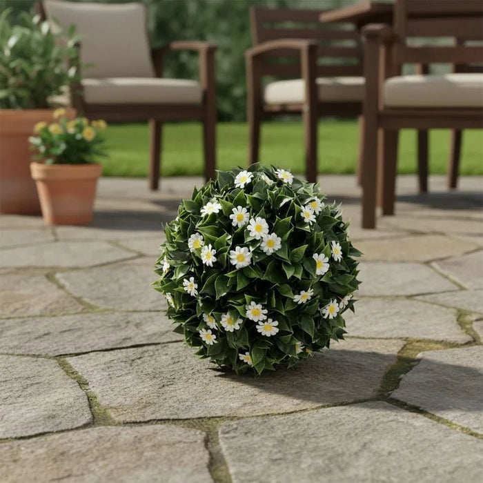 Artificial Topiary Ball-Bougainvillea + Daisy-28 cm