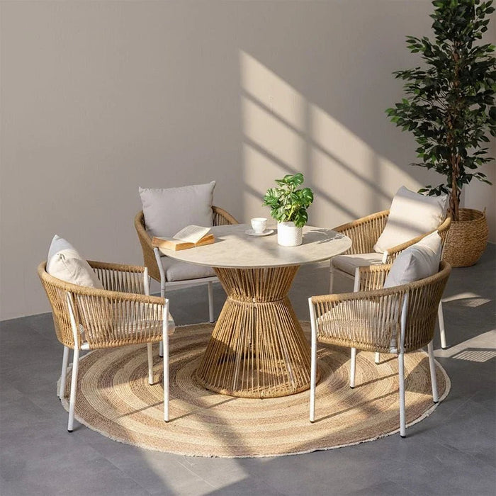 Nuvana 1 + 4-Seater Dining Set-Brown/Beige-With 1-Year Warranty