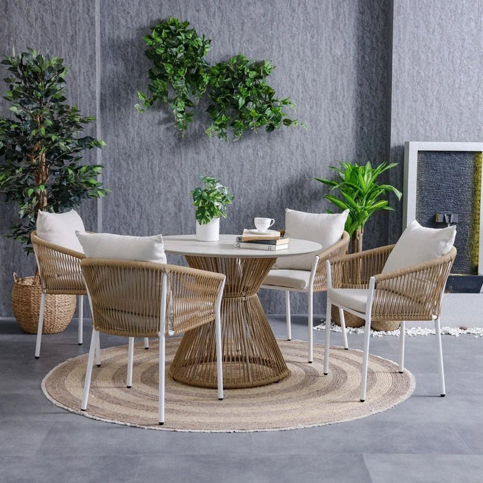 Nuvana 1 + 4-Seater Dining Set-Brown/Beige-With 1-Year Warranty