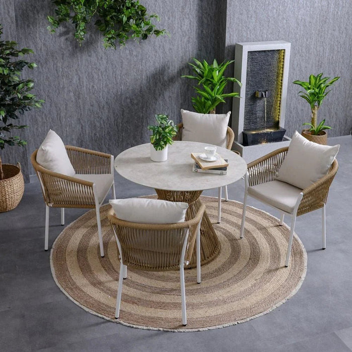 Nuvana 1 + 4-Seater Dining Set-Brown/Beige-With 1-Year Warranty