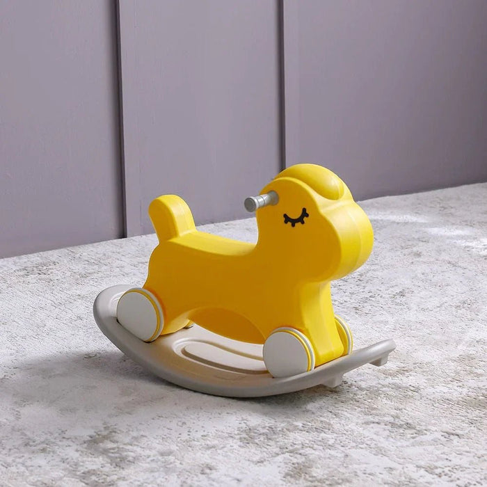 2-in-1 Kids Rocking Horse & Car-Yellow-W31.5 xD73xH48
