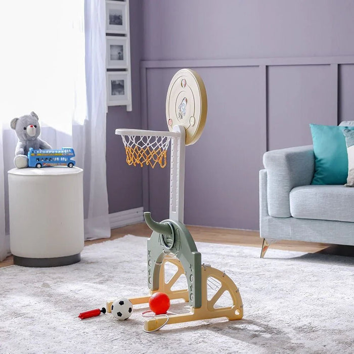 3-in-1 Kids Basketball Hoop, Football Goal & Play Rings