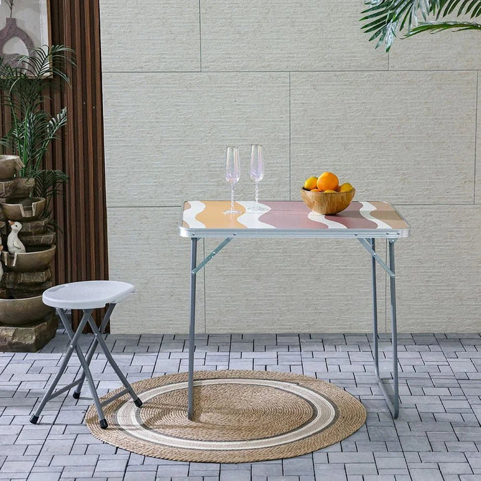 Picnic Folding Table 80X60X70Cm Marble Finish-Muted Desert Waves