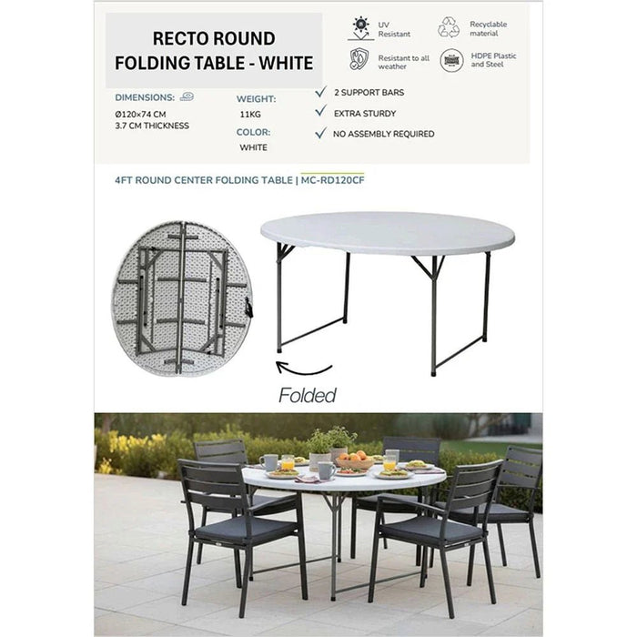 Recto Round Folding Table - White
