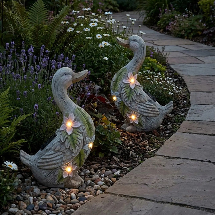 Mgo Duck With Solar Light 23.5X13.5X36Cm, Multicolour, Solar Duck Garden Ornament, Magnesium Oxide, For Softly Lit Pathways And Patio Corners