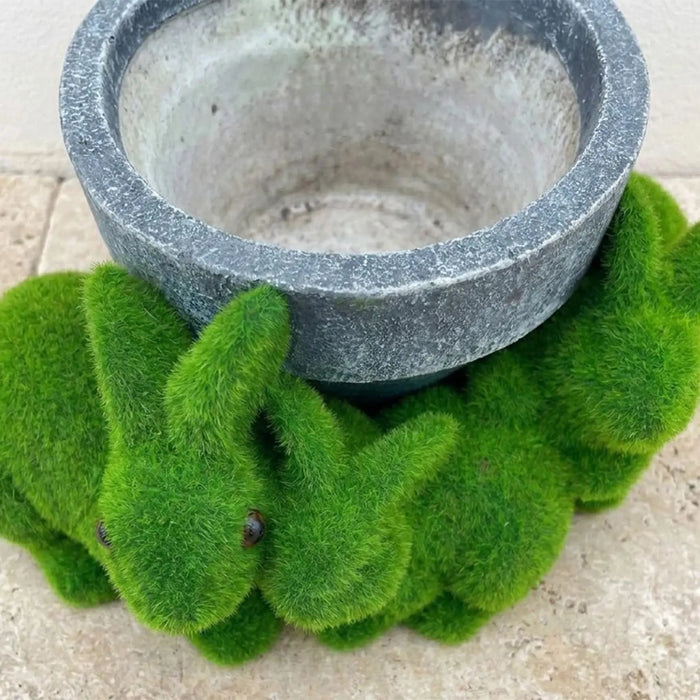 Mgo Green Bunny Family Planter 28.5X24.5X14.7Cm, Grouped Bunny Garden Planter, Magnesium Oxide Construction, For Greenery And Balcony Arrangements
