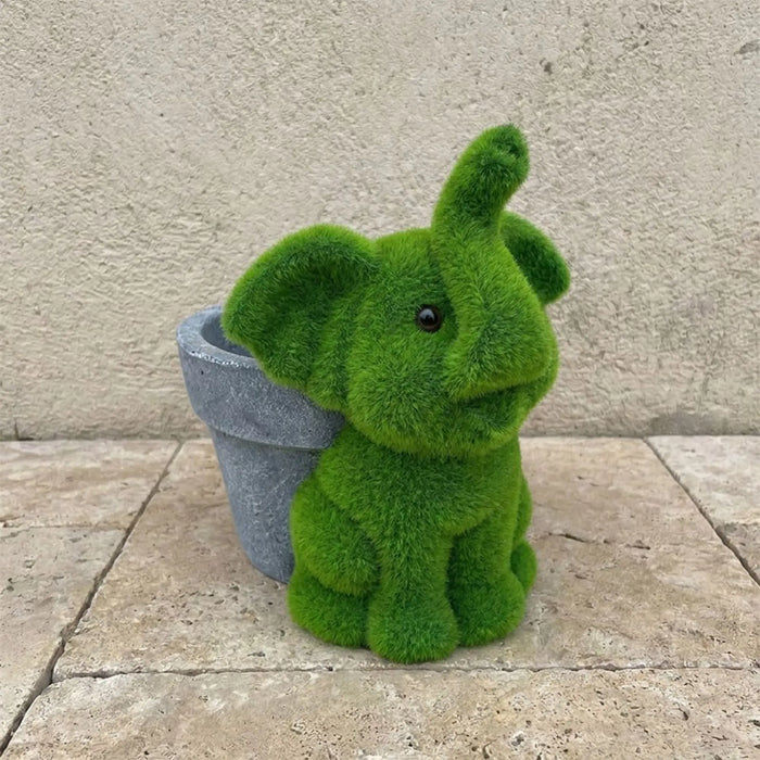 Mgo Green Elephant Planter 25.5X20X24.5Cm, Playful Elephant Garden Planter, Magnesium Oxide, For Flowers, Compact Greenery And Patio Shelves