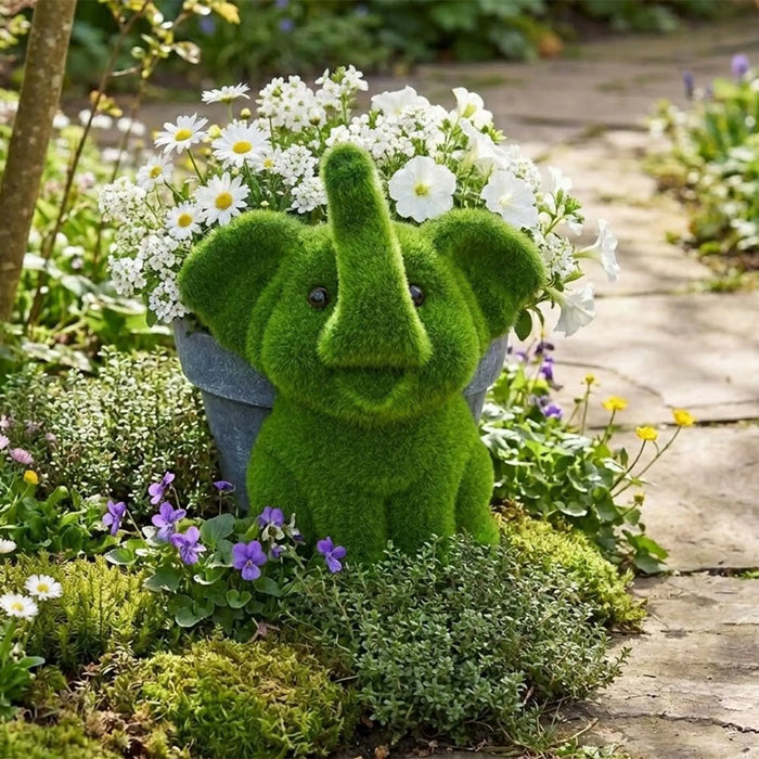 Mgo Green Elephant Planter 25.5X20X24.5Cm, Playful Elephant Garden Planter, Magnesium Oxide, For Flowers, Compact Greenery And Patio Shelves