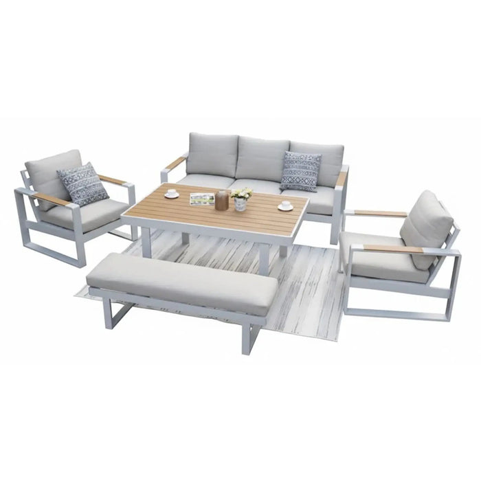 Optimum 6-Seater Outdoor Sofa Set | Aluminum Frame Garden Furniture | Modern Design Patio Sofaset | Outdoor Seating Table And Chairs For Lawn Garden-Champagne