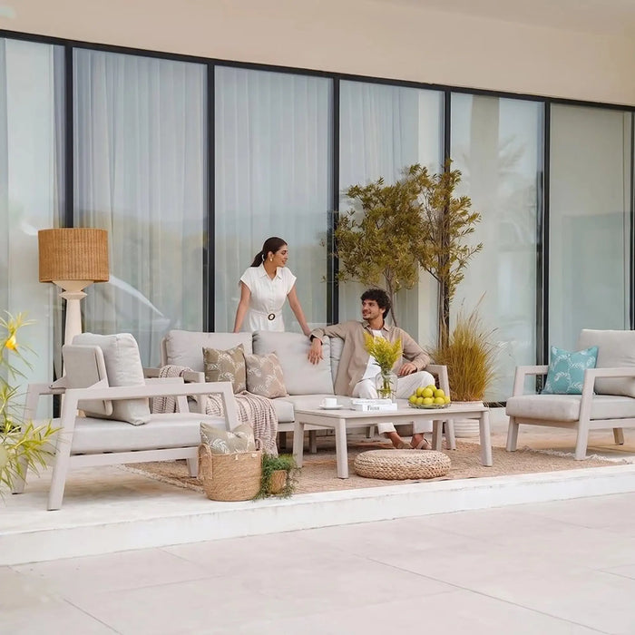 Carol 5-Seater Outdoor Sofa Set | Aluminum Frame Garden Furniture | Modern Design Patio Sofaset | Outdoor Seating Table And Chairs For Lawn Garden-Champagne