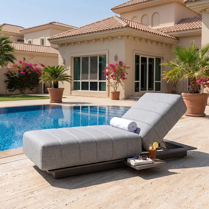 Elite Sun Lounger | All Weather Patio Sunloungers | Single Relaxing Chair | Modern Design Outdoor Furniture For Gardens Lawns Poolsides L205xW80xH40cm - Champagne