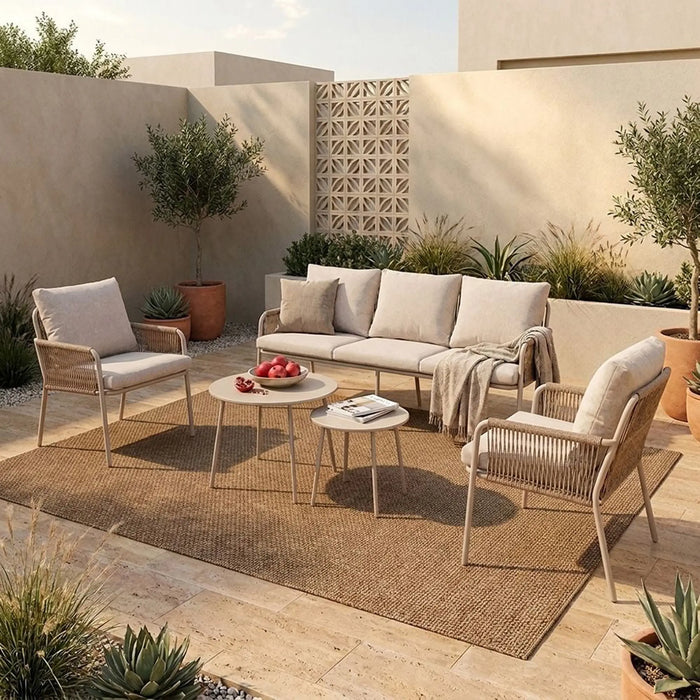 Glory 5-Seater Outdoor Sofa Set | Steel Frame Garden Furniture | Modern Design Patio Sofaset | Outdoor Seating Table And Chairs For Lawn Garden-Beige