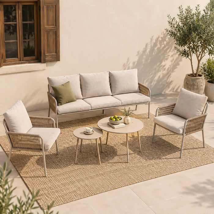 Glory 5-Seater Outdoor Sofa Set | Steel Frame Garden Furniture | Modern Design Patio Sofaset | Outdoor Seating Table And Chairs For Lawn Garden-Beige