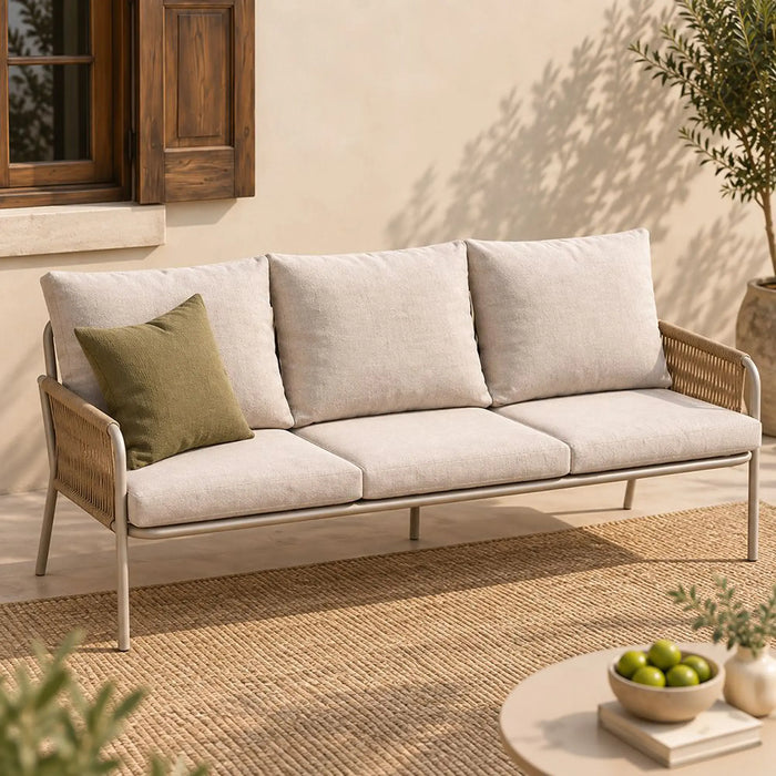 Glory 5-Seater Outdoor Sofa Set | Steel Frame Garden Furniture | Modern Design Patio Sofaset | Outdoor Seating Table And Chairs For Lawn Garden-Beige
