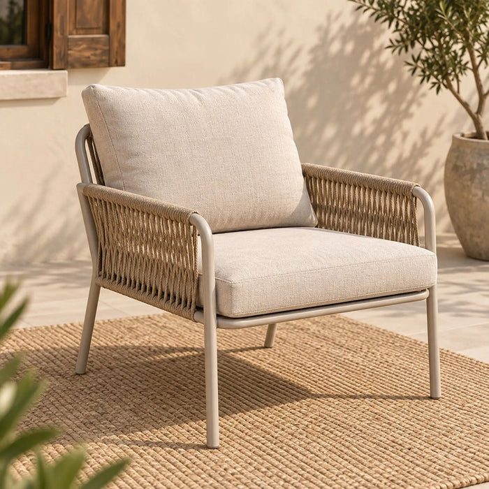 Glory 5-Seater Outdoor Sofa Set | Steel Frame Garden Furniture | Modern Design Patio Sofaset | Outdoor Seating Table And Chairs For Lawn Garden-Beige