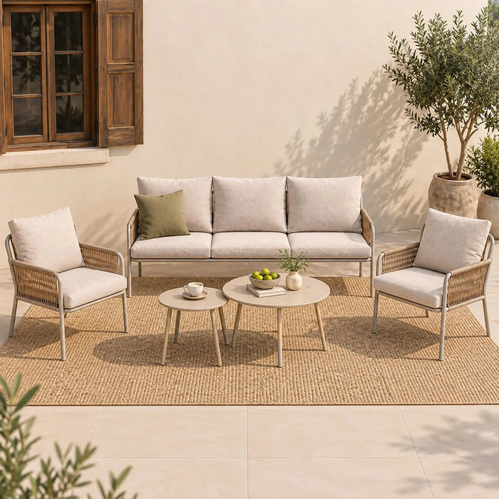 Glory 5-Seater Outdoor Sofa Set | Steel Frame Garden Furniture | Modern Design Patio Sofaset | Outdoor Seating Table And Chairs For Lawn Garden-Beige