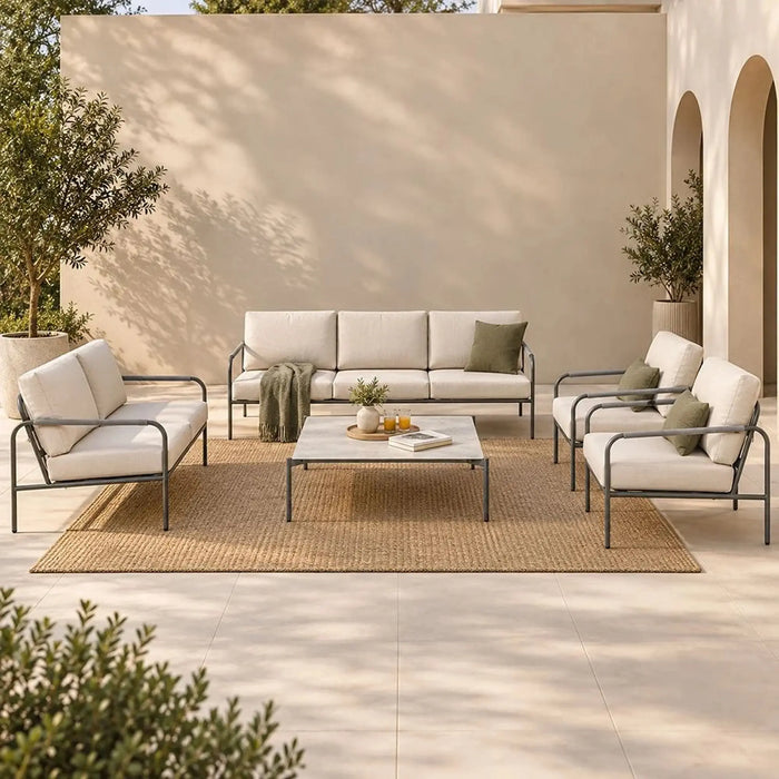Aurora 7-Seater Outdoor Sofa Set | Steel Frame Garden Furniture | Modern Design Patio Sofaset | Outdoor Seating Table And Chairs For Lawn Garden-Green