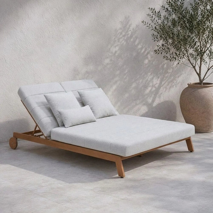 Amalfi Double Daybed Lounger | All Weather Patio Sunloungers | Dual Relaxing Chair | Modern Design Outdoor Furniture For Gardens Lawns Poolsides L200xW142xH37cm - Teak Color