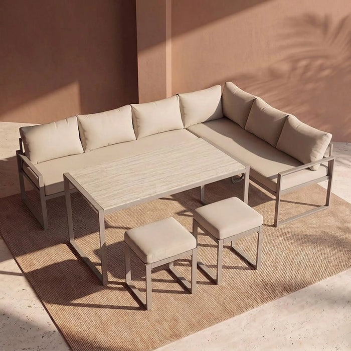 Valencia 8-Seater Outdoor Sofa Set | Steel Frame Garden Furniture | Modern Design Patio Sofaset | Outdoor Seating Table And Chairs For Lawn Garden-White