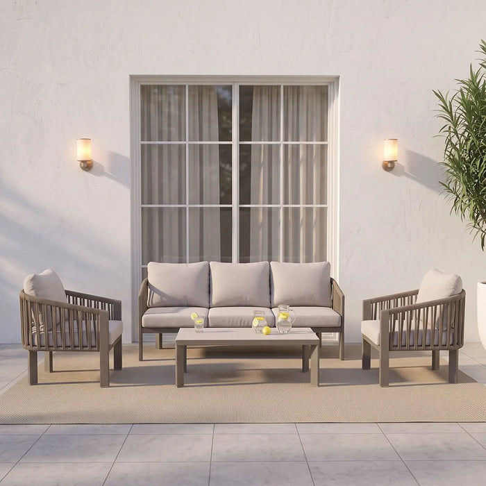 Indus 5-Seater Outdoor Sofa Set | Aluminum Frame Garden Furniture | Modern Design Patio Sofaset | Outdoor Seating Table And Chairs For Lawn Garden-Beige