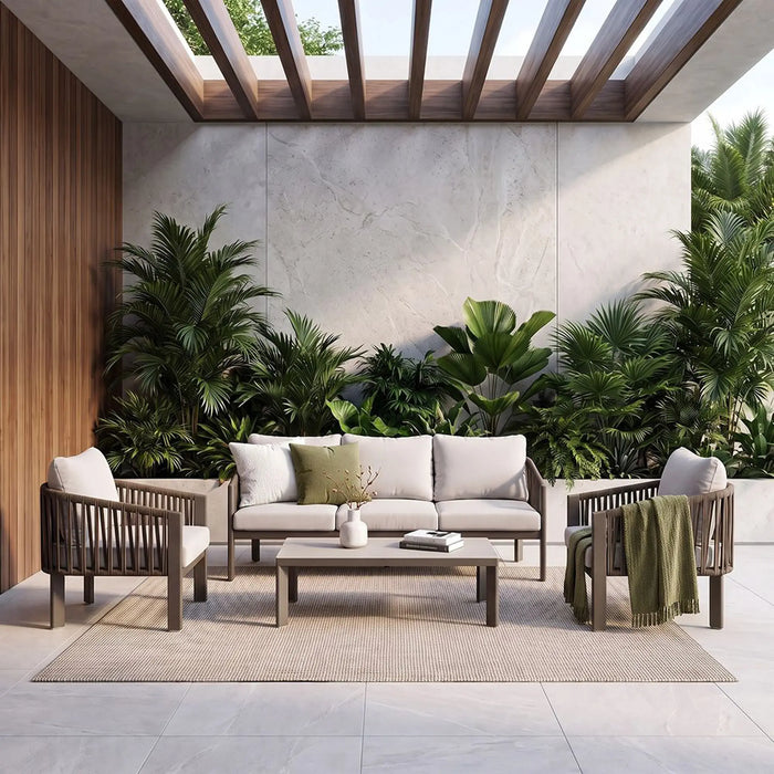 Indus 5-Seater Outdoor Sofa Set | Aluminum Frame Garden Furniture | Modern Design Patio Sofaset | Outdoor Seating Table And Chairs For Lawn Garden-Beige