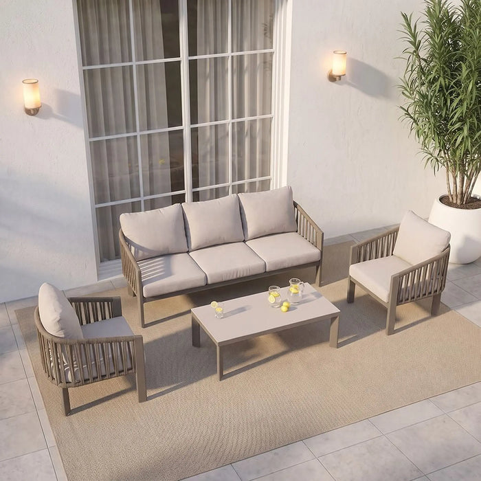 Indus 5-Seater Outdoor Sofa Set | Aluminum Frame Garden Furniture | Modern Design Patio Sofaset | Outdoor Seating Table And Chairs For Lawn Garden-Beige