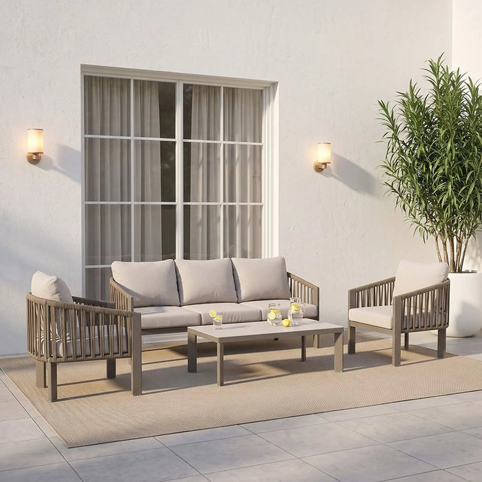 Indus 5-Seater Outdoor Sofa Set | Aluminum Frame Garden Furniture | Modern Design Patio Sofaset | Outdoor Seating Table And Chairs For Lawn Garden-Beige