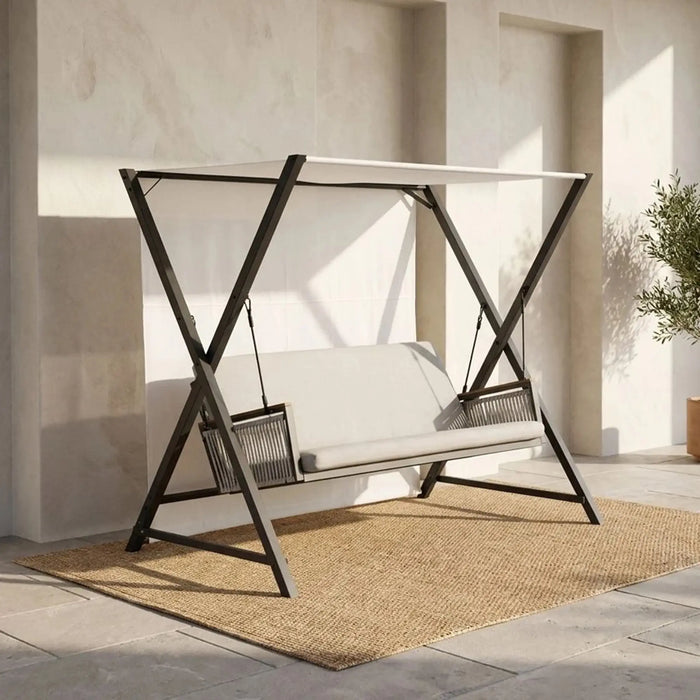 Kiera 3-Seater Swing Chair | Three Seater Hammock Chair | Modern Design Hanging Chair | Swing Chair For Indoor Outdoor Garden Patio L217xW125xH186cm - Grey