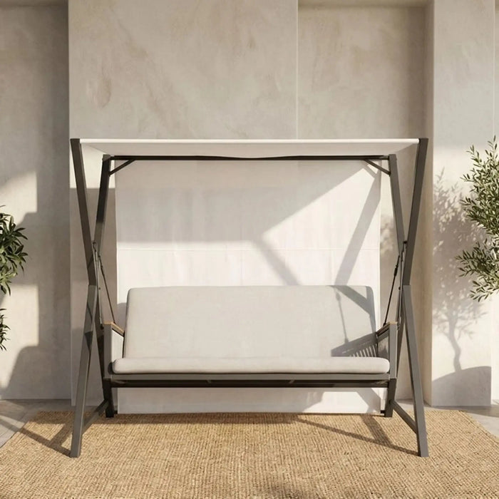 Kiera 3-Seater Swing Chair | Three Seater Hammock Chair | Modern Design Hanging Chair | Swing Chair For Indoor Outdoor Garden Patio L217xW125xH186cm - Grey