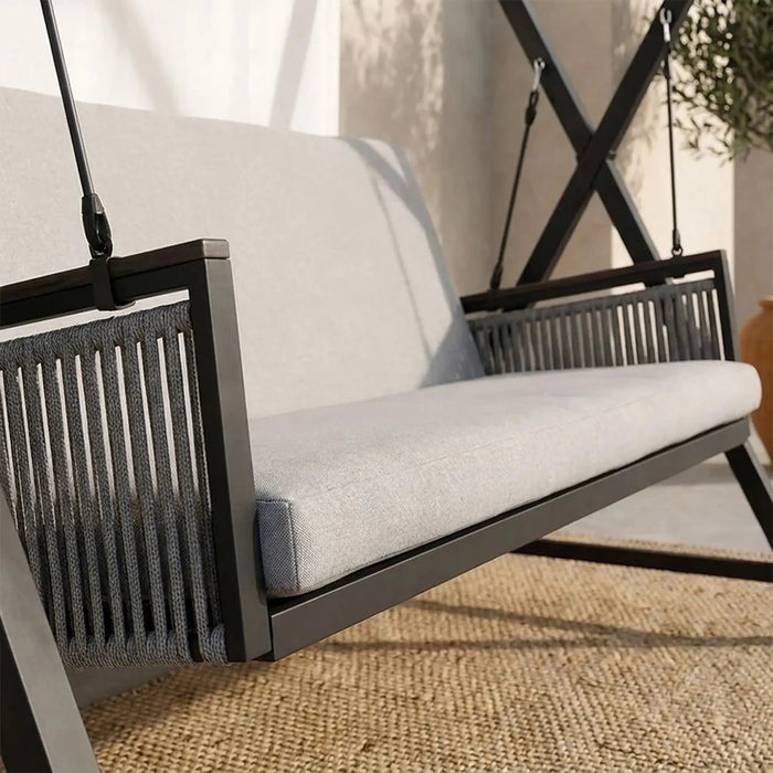 Kiera 3-Seater Swing Chair | Three Seater Hammock Chair | Modern Design Hanging Chair | Swing Chair For Indoor Outdoor Garden Patio L217xW125xH186cm - Grey