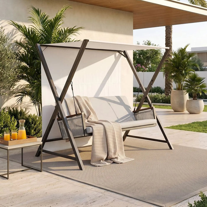 Kiera 3-Seater Swing Chair | Three Seater Hammock Chair | Modern Design Hanging Chair | Swing Chair For Indoor Outdoor Garden Patio L217xW125xH186cm - Grey
