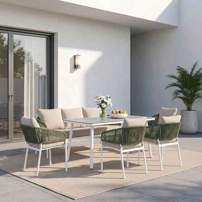 Cameron 7-Seater Outdoor Sofa Set | Steel Frame Garden Furniture | Modern Design Patio Sofaset | Outdoor Seating Table And Chairs For Lawn Garden-Green