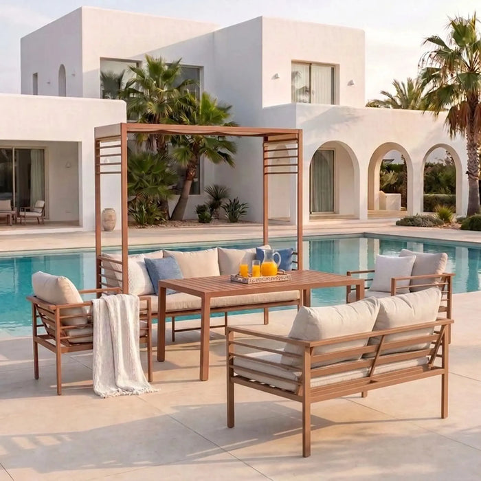 Marteena 7-Seater Outdoor Sofa Set | Steel Frame Garden Furniture | Modern Design Patio Sofaset | Outdoor Seating Table And Chairs For Lawn Garden-Yellow