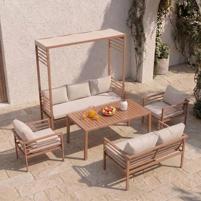 Marteena 7-Seater Outdoor Sofa Set | Steel Frame Garden Furniture | Modern Design Patio Sofaset | Outdoor Seating Table And Chairs For Lawn Garden-Yellow