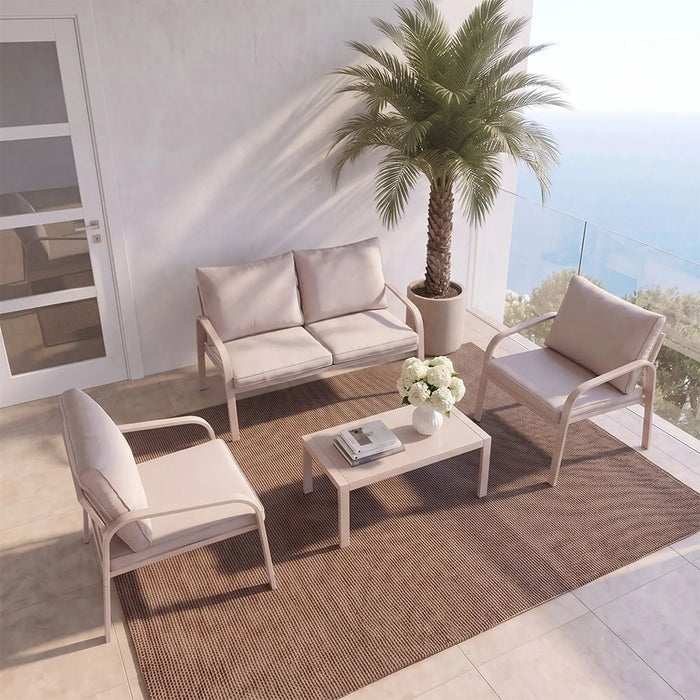 Eula 4-Seater Outdoor Sofa Set | Steel Frame Garden Furniture | Modern Design Patio Sofaset | Outdoor Seating Table And Chairs For Lawn Garden-Beige