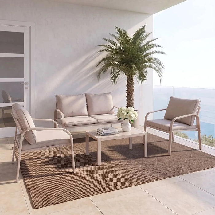 Eula 4-Seater Outdoor Sofa Set | Steel Frame Garden Furniture | Modern Design Patio Sofaset | Outdoor Seating Table And Chairs For Lawn Garden-Beige