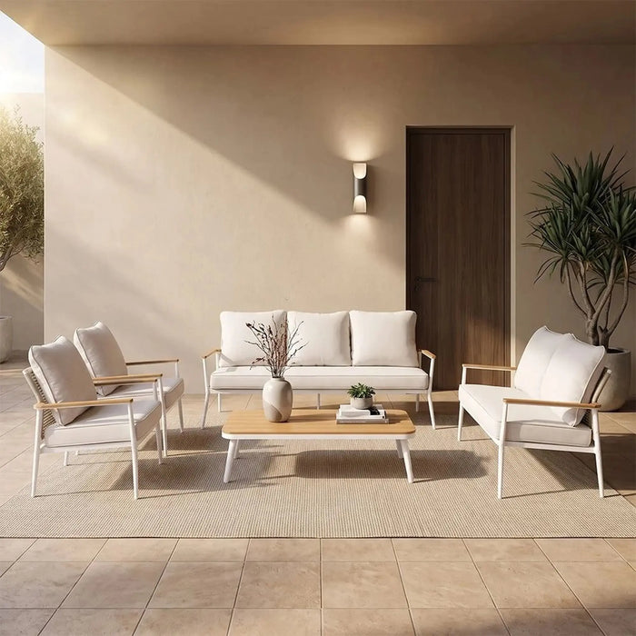 Inigo 7-Seater Outdoor Sofa Set | Steel Frame Garden Furniture | Modern Design Patio Sofaset | Outdoor Seating Table And Chairs For Lawn Garden-White