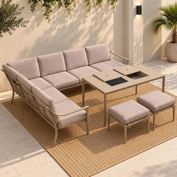 Nadia 8-Seater Outdoor Sofa Set | Steel Frame Garden Furniture | Modern Design Patio Sofaset | Outdoor Seating Table And Chairs For Lawn Garden-Beige